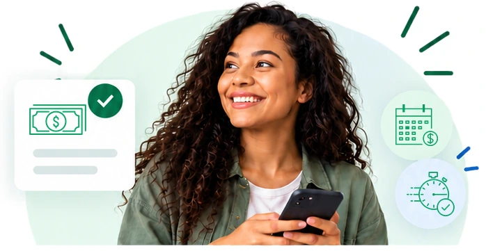 Woman checking cash advance eligibility on phone