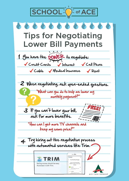 Tips for Negotiating Lower Bill Payments Graphic 4 tips for lowering bill payments
